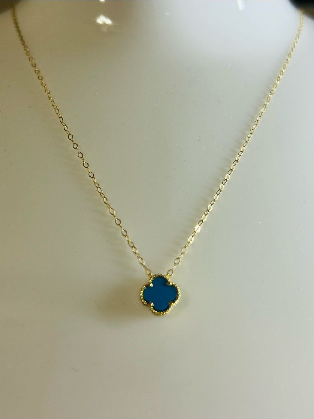 18K Gold Turquoise Clover Dainty Necklace – 18”